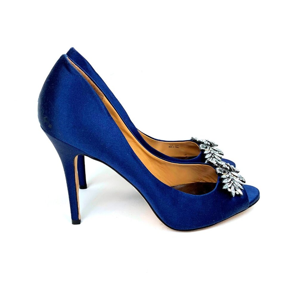 Badgley Mischka Blue Satin & Rhinestone Peep-Toe Formal Lux Pump Sz 10M - Picture 7 of 16